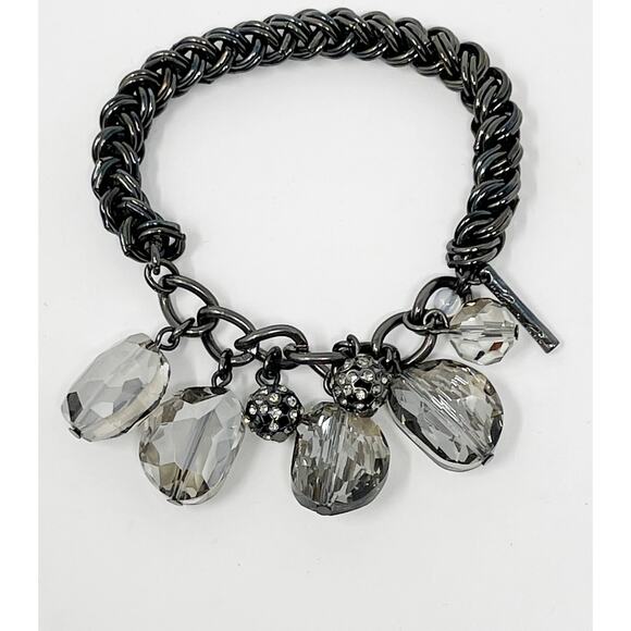 Kenneth Cole Dark Silver Gray Bauble Gemstone Bracelet Stretch Chainlink Costume - Picture 4 of 7